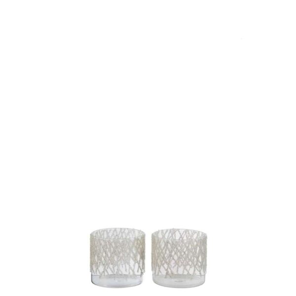 TEALIGHT HOLDER PEARL GLASS CLEAR+OPAL MEDIUM ASSORTMENT OF 2