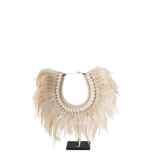 NECKLACE+STAND DORA SHELLS/FEATHERS WHITE LARGE
