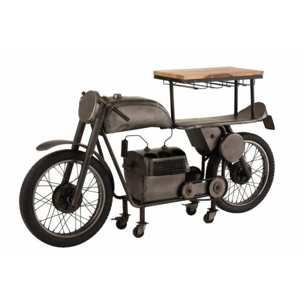 BAR MOTORCYCLE 12GLASSES 6BOTTLES METAL/MANGO WOOD DARK GREY/NATURAL