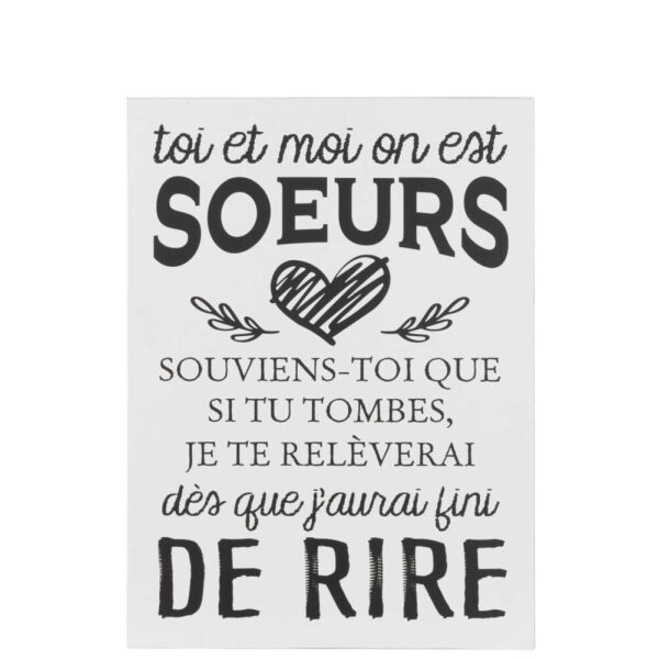 PLACARD TEXT FRENCH SOEURS METAL WHITE/BLACK