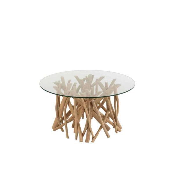 COFFEE TABLE BRANCHES TEAK WOOD NATURAL/GLASS