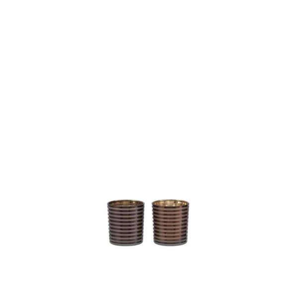 TEALIGHT HOLDER STRIPES GLASS BR ASSORTMENT OF 2