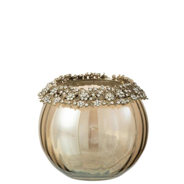 TEALIGHT HOLDER VOLVE METAL/GLASS GOLD/BRONZE LARGE