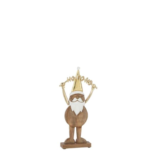 SANTA CLAUS HOHOHO ON BASE WOOD GOLD SMALL