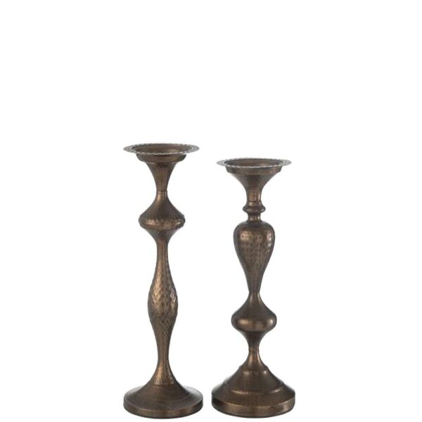 SET OF 2 CANDLE HOLDER METAL BROWN