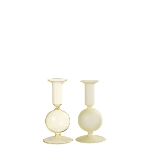 CANDLE HOLDER 1 ORB MATTE/TRANSPARENT GLASS LIGHT YELLOW SMALL ASSORTMENT OF 2