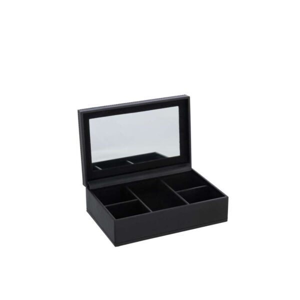 JEWELRY BOX 5 COMPARTIMENTS+MIRROR FAKE LEATHER BLACK