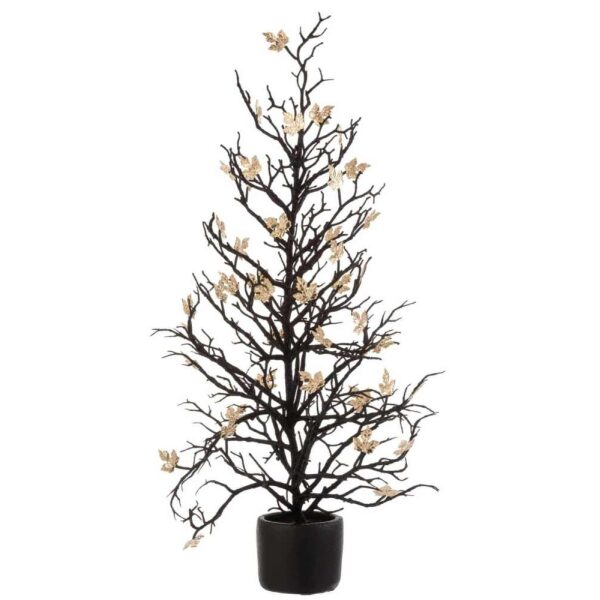 TREE BARE+LEAVES IN POT GLITTER PLASTIC BLACK/GOLD LARGE