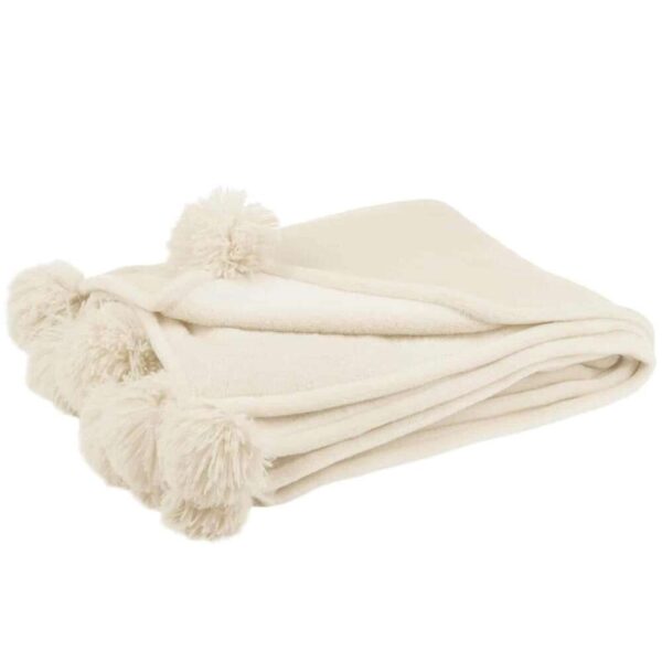 PLAID POMPOM POLYESTER CREAM