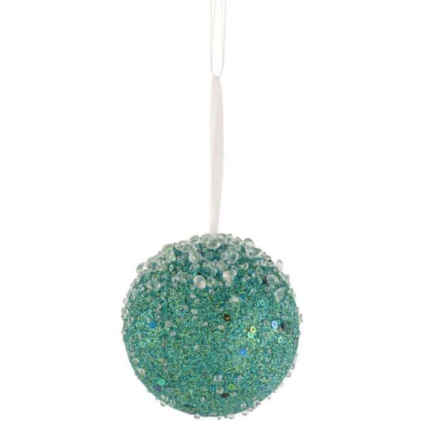 BAUBLE HANGING GLITTER PEARLS AZURE GREEN LARGE