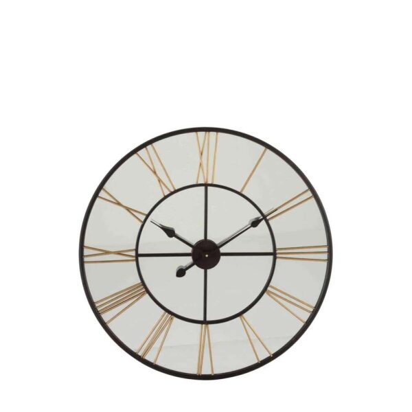CLOCK ROMAN NUMERALS MIRROR/METAL BLACK/GOLD