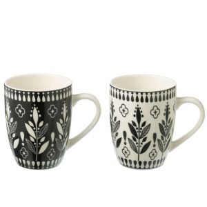 BOX OF 2 MUG LEAVES CERAMICS BLACK/WHITE