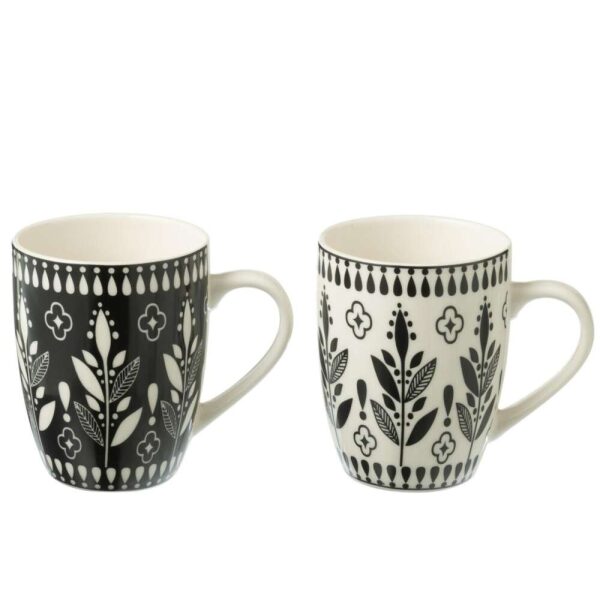 BOX OF 2 MUG LEAVES CERAMICS BLACK/WHITE