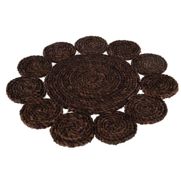 PLACEMAT ROUND FLOWER CORNHUSK DARK BROWN