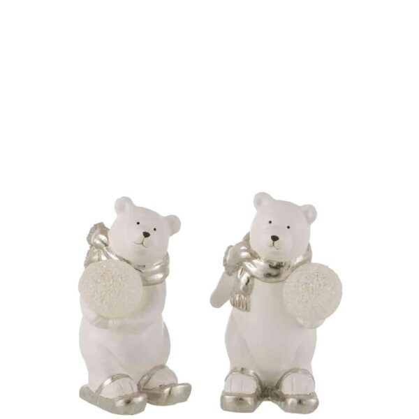POLAR BEAR LED STANDING CERAMIC WHITE/SILVER SMALL ASSORTMENT OF 2