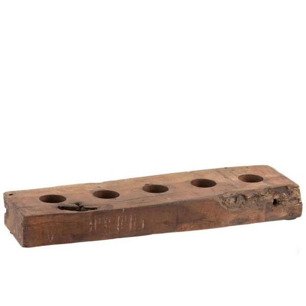 BLOCK 5 TEALIGHT HOLDER RECYCLED WOOD BROWN