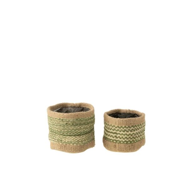 SET OF 2 BASKET ROUND+BAND JUTE NATURAL/GREEN XS/S