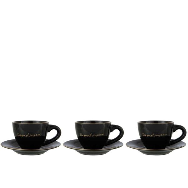 BOX OF 3 CUP+SAUCER PORCELAIN DÉPART JOYEUX BLACK/GOLD