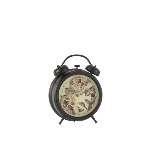CLOCK ALARM ROMAN NUMERALS GEARS METAL BLACK MEDIUM