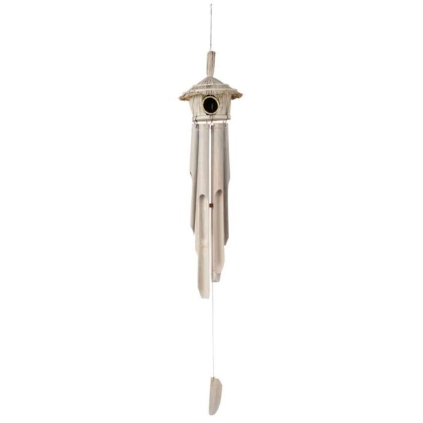 WIND CHIME BIRD HOUSE BAMBOO WHITE LARGE