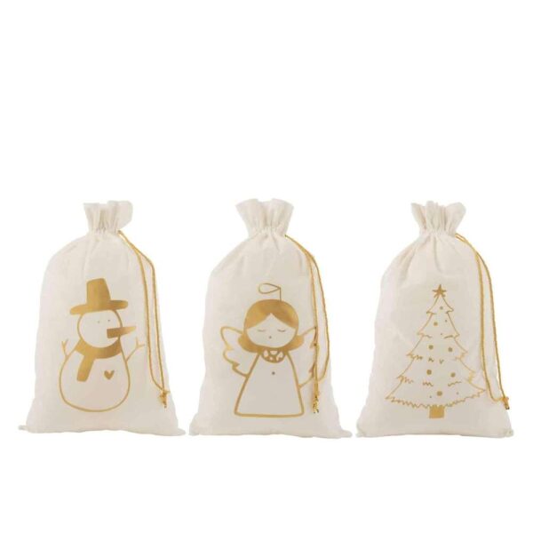 BAG CHRISTMAS ANGEL/CHRISTMAS TREE/SNOWMAN VELVET WHITE/GOLD LARGE ASSORTMENT OF 3