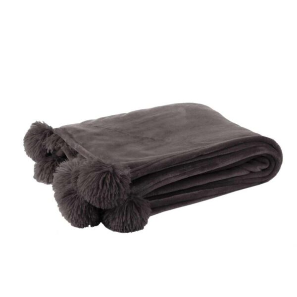 PLAID POMPOM POLYESTER DARK TAUPE