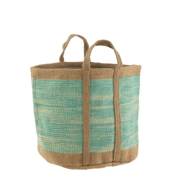 BASKET ROUND WITH HANDLES JUTE NATURAL/AZURE