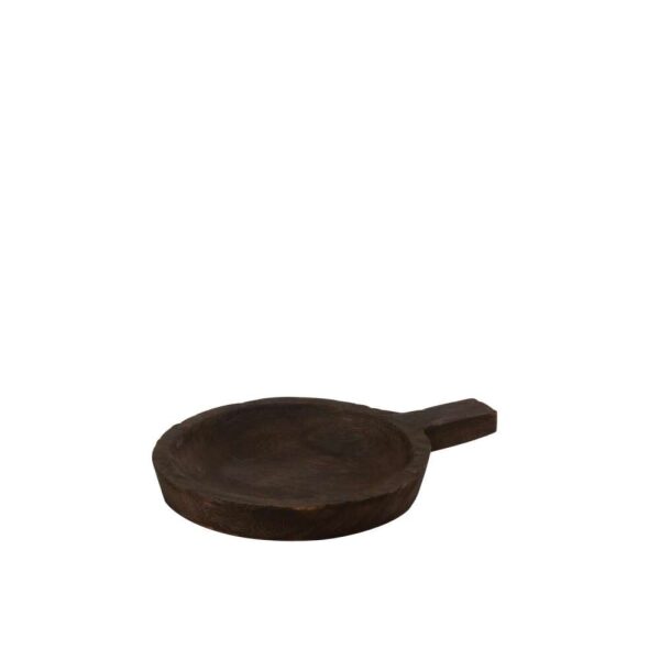 DISH ROUND HANDLE PAULOWNIA WOOD DARK BROWN MEDIUM