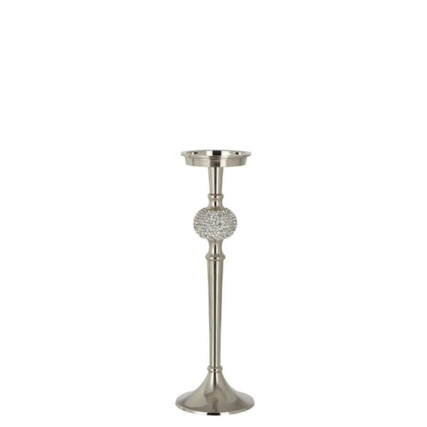 CANDLE HOLDER ON FOOT DIAMOND SPHERE ALUMINIUM SILVER MEDIUM