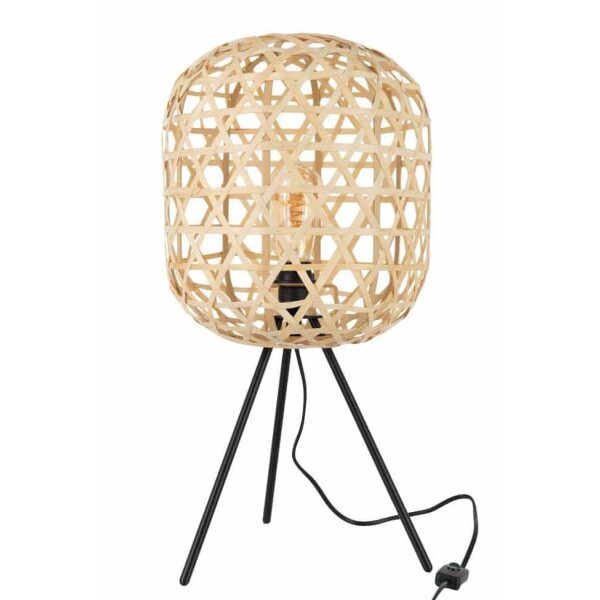 TABLE LAMP TRIPOD ROUND BAMBOO METAL NATURAL/BLACK