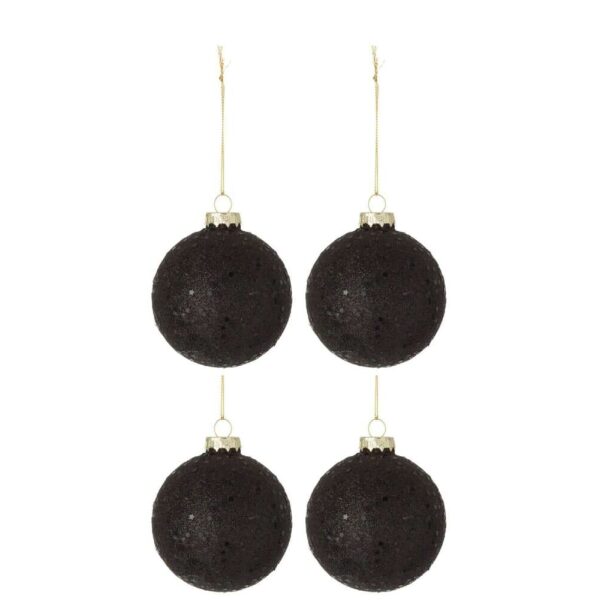 BOX OF 4 CHRISTMAS BAUBLES STARS GLASS BLACK MEDIUM