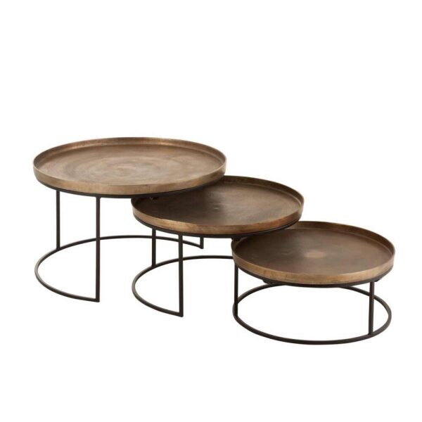 SET OF 3 SIDE TABLES ROUND ALUMINIUM RUST