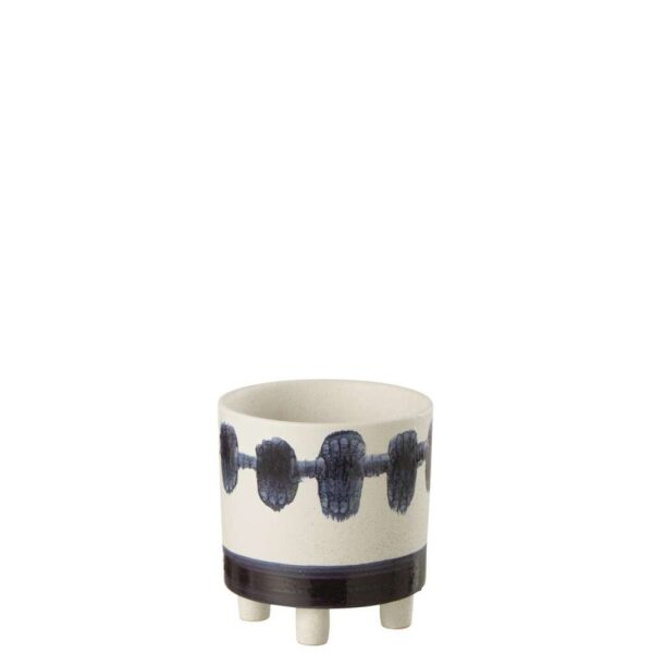 FLOWER POT BRUSH CERAMIC WHITE/BLUE
