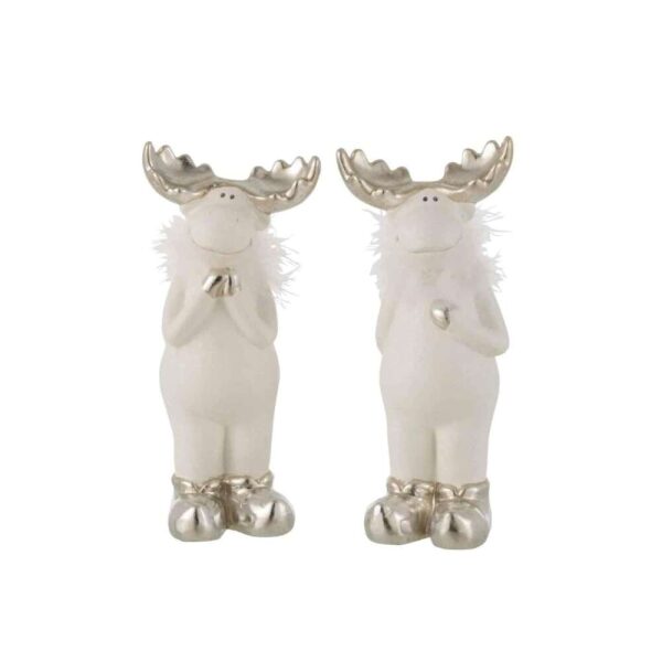 REINDEER CERAMIC WHITE/SILVER LARGE ASSORTMENT OF 2