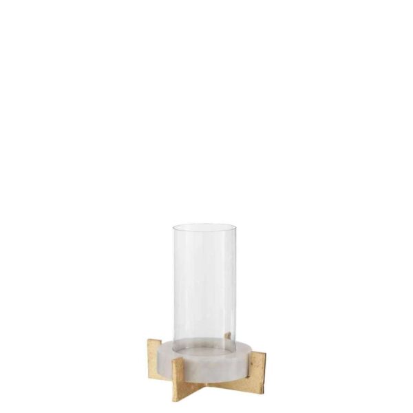 GLASS TEALIGHT MARBLE/METAL BASE GREY/CHAMPAGNE SMALL