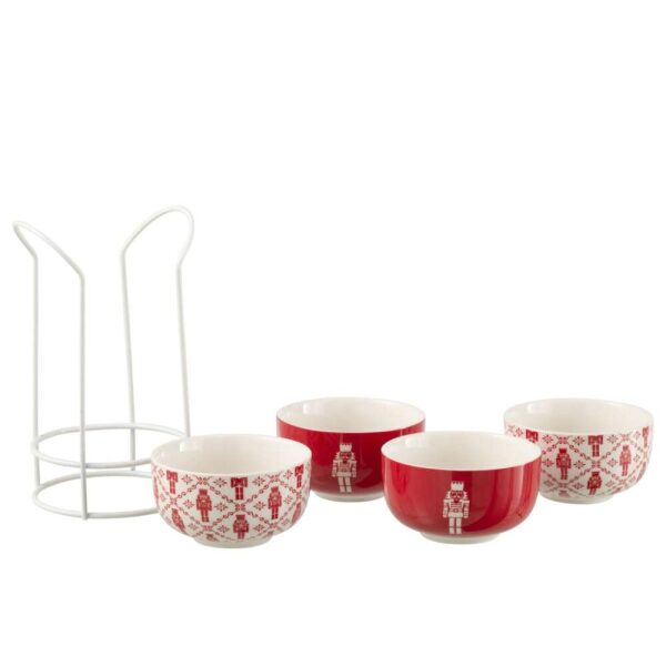 BOX OF 4 BOWL+MEATAL RACK NUTCRACKERS WINDOWBOX CERANMICS RED