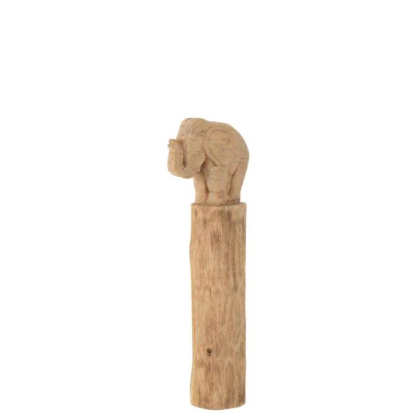 ELEPHANT ON LOG MANGO WOOD NATURAL LARGE