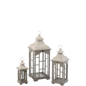SET OF 3 LANTERNS SPRUCE WOOD GREY