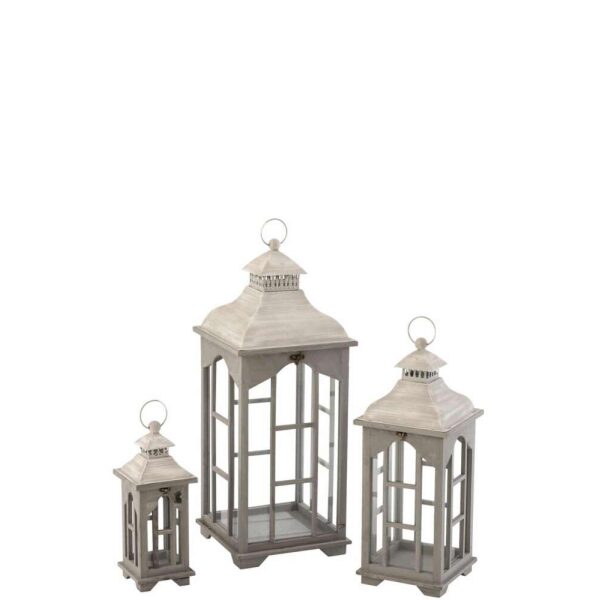 SET OF 3 LANTERNS SPRUCE WOOD GREY