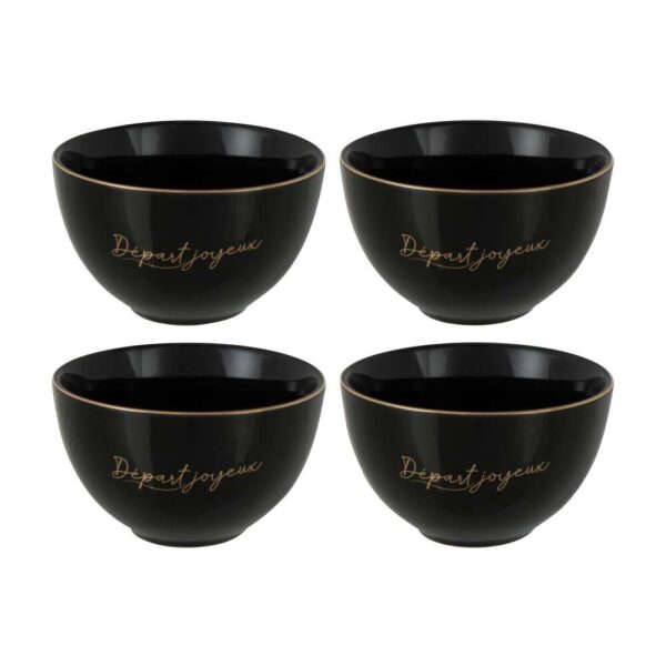 BOX OF 4 BOWL PORCELAIN DÉPART JOYEUX BLACK/GOLD SMALL