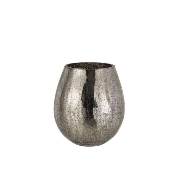 HURRICANE LIGHT EGG SHAPED CRAQUELURE GLASS GREY MEDIUM