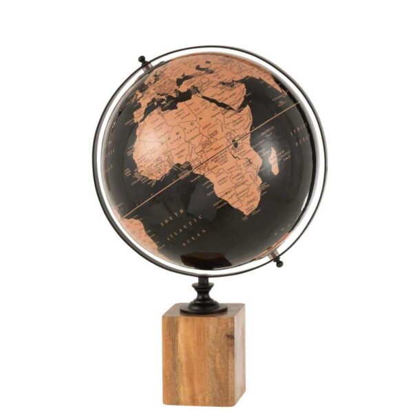 WORLD GLOBE ON FOOT WOOD BLACK/BROWN LARGE
