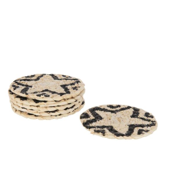 SET OF 6 COASTERS ROUND STAR CORNHUSK NATURAL/BLACK