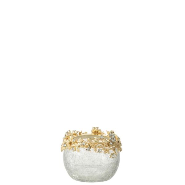 TEALIGHT HOLDER VOLVE METAL/GLASS GOLD/TRANSPARENT SMALL