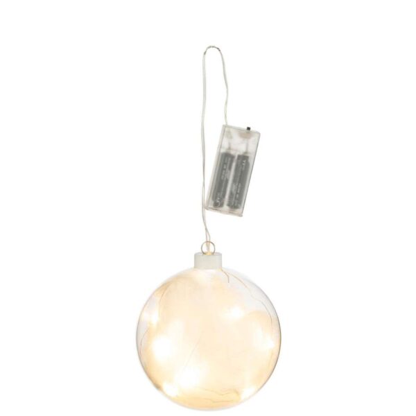 BALL DECO FEATHERS+LED GLASS WHITE SMALL