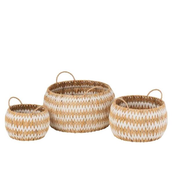 SET OF 3 BASKETS LYS ROUND FLAT GRASS NATURAL/WHITE