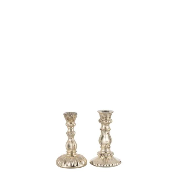 CANDLE HOLDER ORIENTAL GLASS SILVER SMALL ASSORTMENT OF 2
