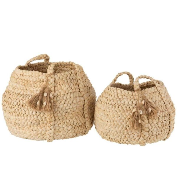 SET OF 2 BASKETS WOVEN TASSELS JUTE MAIZE LIGHT NATURAL