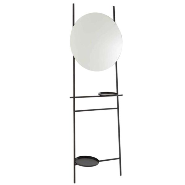 MIRROR LADDER 2 TRAYS ROUND IRON/GLASS BLACK