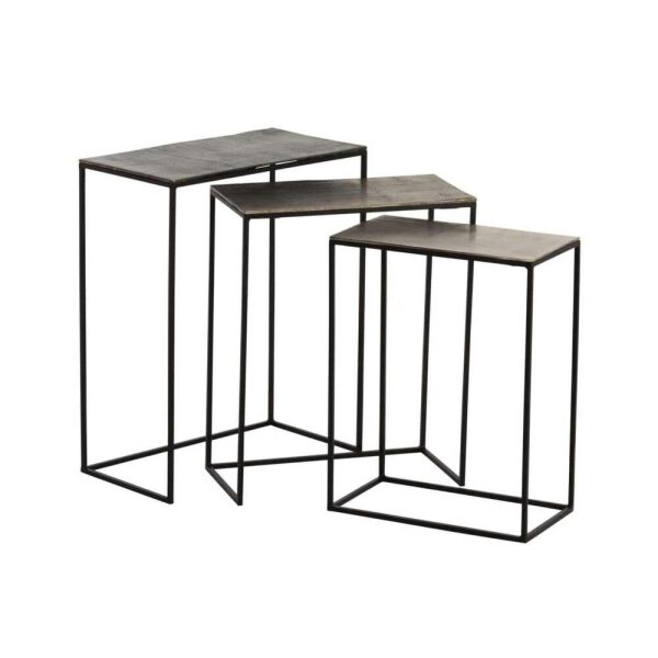 SET OF 3 SIDE TABLES RECTANGULAR ALUMINIUM BLACK/MIX